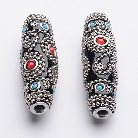 Овальные бусины индонезийского стиля, с алюминиевыми жилами металл платиновой группы цветных, 60x17 мм, отверстие : 4 мм