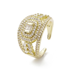 Rack Plating Brass Micro Pave Cubic Zirconia Open Cuff Rings, Octagon