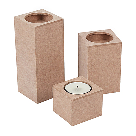 AHANDMAKER 3 Pcs 3 Styles Natural Wood Candle Holder, Cube