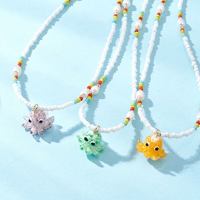 Женские ожерелья из стеклянных бусин с подвеской в виде осьминога ручной работы, разноцветные