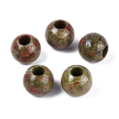 Бусины из природных Unakite, гладкая рондель, бусины с большим отверстием