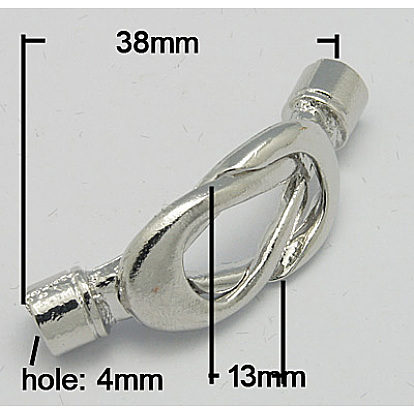 Cierres magnéticos de aleación con extremos para pegar,  torcedura, 38x13 mm, agujero: 4 mm