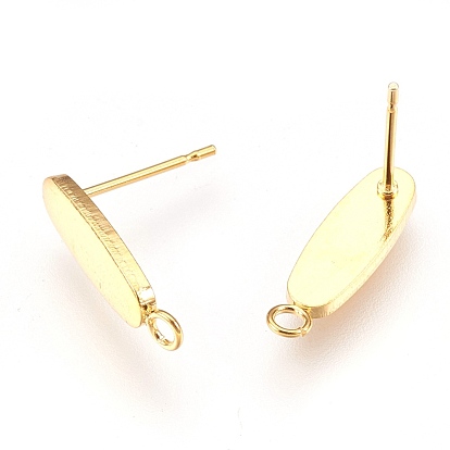 304 Stainless Steel Stud Earring Findings, with Loop and Flat Plate, Oval