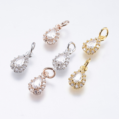Brass Micro Pave Cubic Zirconia Charms, Cadmium Free & Lead Free, Drop