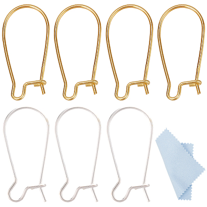 4 Pairs 2 Colors 925 Sterling Silver Earring Hoops, 1Sheet Fabric Silver Polishing Cloth, Kidney Ear Wire