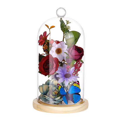 Arch Glass Dome Cover, Decorative Display Case, Cloche Bell Jar Terrarium with Wood Base