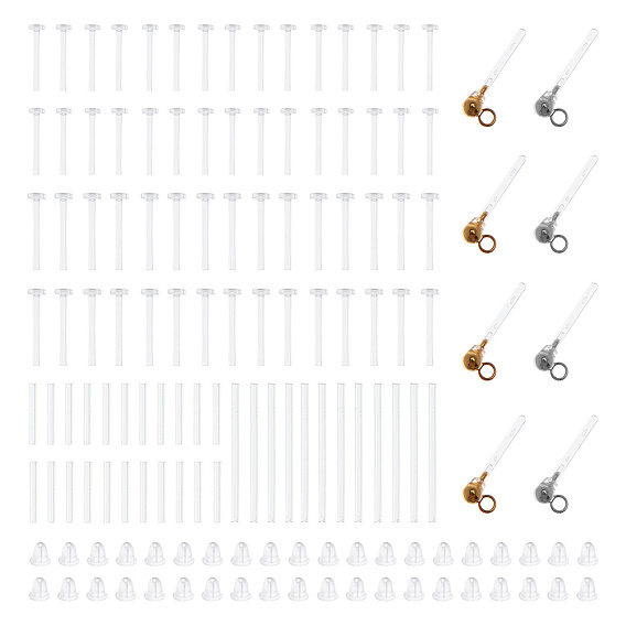8 шт. 4 стиль 304 шарообразный штифт из нержавеющей стали для серьги, с 120пластиковыми ушными гайками и 80силиконовыми втулками для серег