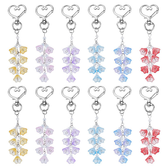 12шт 6 цвета ландыш стеклянный кулон украшение, с поворотными застежками сплава