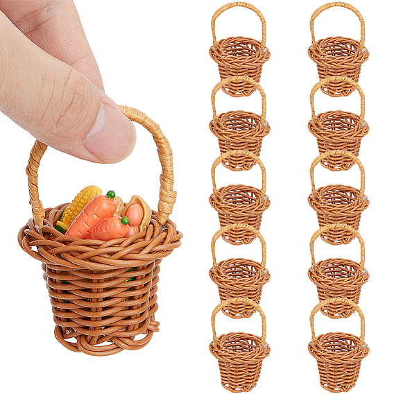 Mini cesta de imitación de ratán de plástico, accesorios de casa de muñecas micro paisaje hogar, simulando decoraciones de utilería