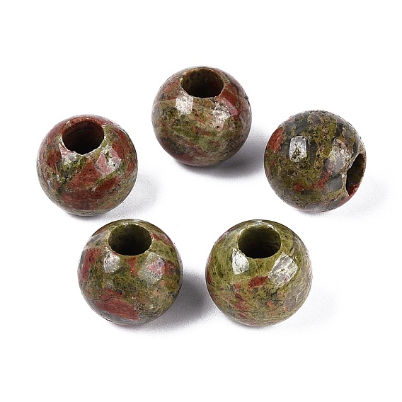 Бусины из природных Unakite, гладкая рондель, бусины с большим отверстием