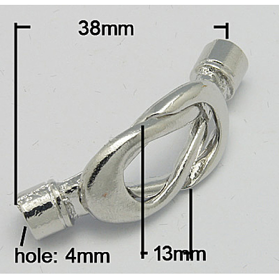 Fermoirs magnétiques en alliage avec extrémités collées, torsion, 38x13mm, Trou: 4mm