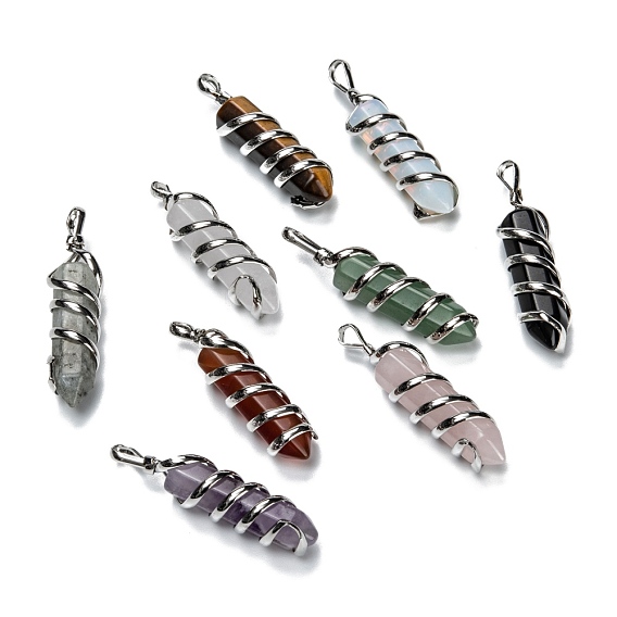 Natural & Synthetic Gemstone Pointed Pendants, with Platinum Iron Findings, Bullet