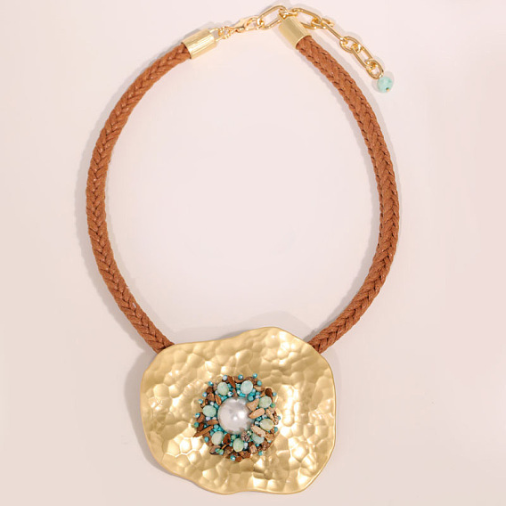 Ожерелья с подвесками в форме овала из натуральной яшмы, окрашенной синтетической бирюзы, пластикового жемчуга и сплава для женщин