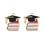 Back to School Alloy Enamel Pendants, Graduation Cap & Book Charms, Light Gold