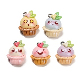 Непрозрачные подвески смолы, мороженое прелести, с железными петлями платинового тона и блестящей пудрой