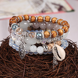 Bracelet de feuilles de perles de losange coloré avec décoration de coquillages et de pierres