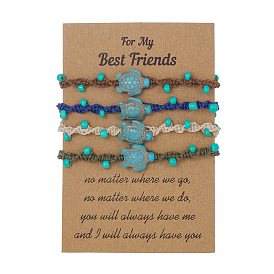 Synthetic Turquoise Turtle 
Bead Woven Bracelet Sets
