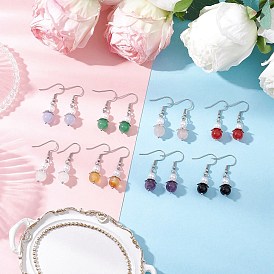 Natural Gemstone Dangle Earrings, with ABS Plastic Imitation Pearl & Tibetan Style Bead Caps & 304 Stainless Steel Earring Hooks, Antique Silver & Platinum
