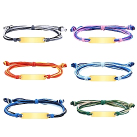 Adjustable Stainless Steel ID Link Bracelets, with Cord for Women