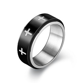 Titanium Steel Cross Rotating Finger Ring, Fidget Spinner Ring for Calming Worry Meditation