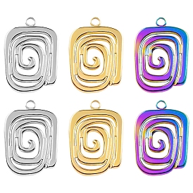 304 Stainless Steel Pendants, Spiral Rectangle Charm