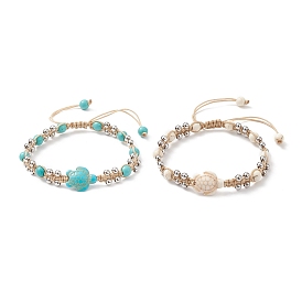 Bracelet de perles tressées rondes en turquoise synthétique (teinte) et en laiton, bijoux en pierres précieuses pour femmes