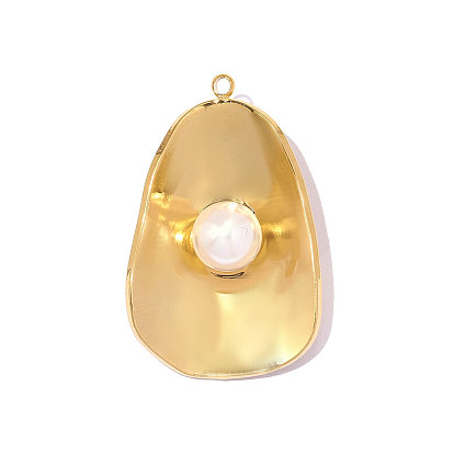 304 Подвески из нержавеющей стали и АБС-пластика с имитацией жемчуга, овальный шарм, реальный 18 k позолоченный, ионное покрытие (ip), долговечный