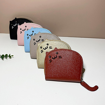 PU Imitation Leather Wallets, Cat Shaped Zipper Change Purse