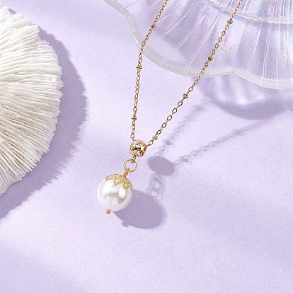 Кулон из белой круглой ракушки с жемчужиной 304 ожерелья из нержавеющей стали с цепочкой-спутником