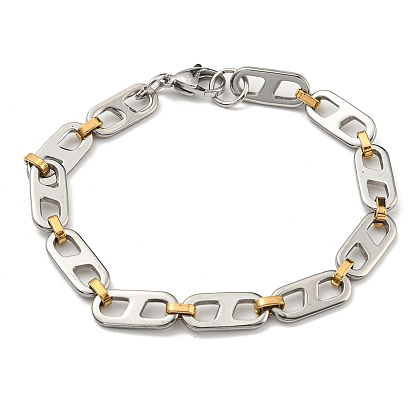 Two Tone 201 Stainless Steel Oval Link Chain Bracelet, 304 Stainless Steel Clasps