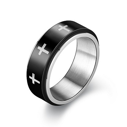 Titanium Steel Cross Rotating Finger Ring, Fidget Spinner Ring for Calming Worry Meditation