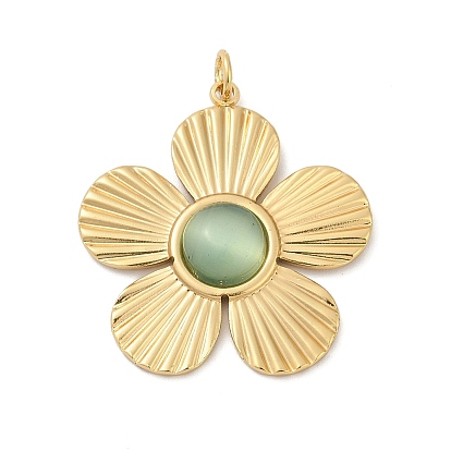 Ионное покрытие (ip) 304 подвески из нержавеющей стали, с кошачьим глазом и прыгающим кольцом, цветочный шарм