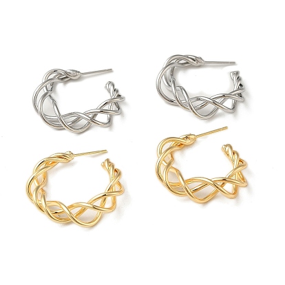 Brass Wire Twist Stud Earrings, Half Hoop Earrings