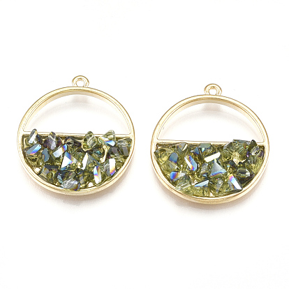 Alloy Glass Pendants, Flat Round, Light Gold