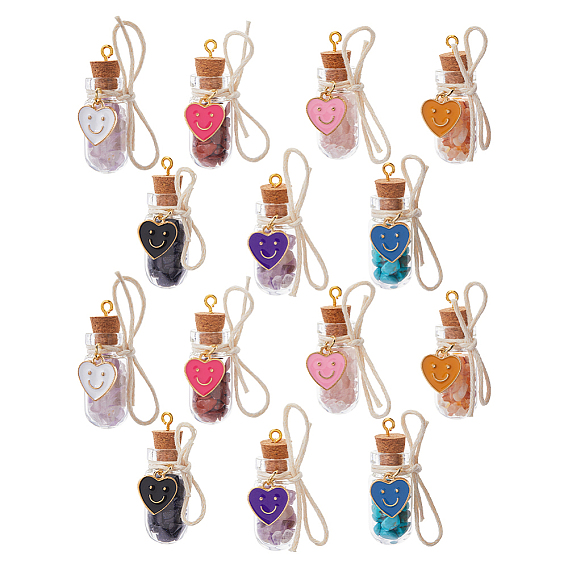 14 шт. 7 подвески из цветных стеклянных бутылок, с натуральной и синтетической крошкой, золотые