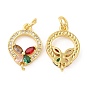 Rack Plating Brass Pave Cubic Zirconia Pendants, Ring Charms with Flower, Long-Lasting Plated, Lead Free & Cadmium Free