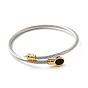 304 Stainless Steel Twist Rope Cuff Bangle, Eaneml Oval & Arcylic Pearl Beaded Torque Bangle for Women