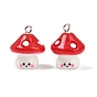 Opaque Resin Pendants, Mushroom Charms, with Platinum Iron Loop