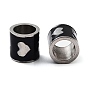 201 Stainless Steel Enamel Beads, Large Hole Beads, Column with Heart, Stainless Steel Color