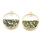 Alloy Glass Pendants, Flat Round, Light Gold