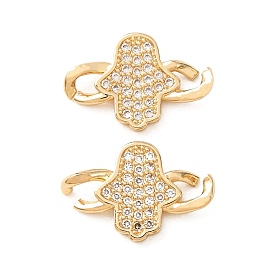 Breloques de connecteur en laiton micro pavé de zircone cubique, charmes de main hamsa, plaqué longue durée, crémaillère plaquage, sans plomb et sans cadmium