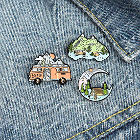 Mountain Peak Alloy Brooch with Moon Shape for Outdoor Travel House - Creative Scenery Design