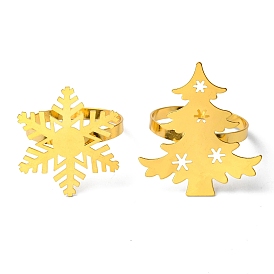 Christmas Iron & Alloy Napkin Rings, Napkin Holder Adornment, Restaurant Daily Accessiroes, Golden, Tree/Snowflake