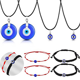 Ожерелье из стекла синего дьявольского глаза и плетеный браслет от сглаза - модные украшения