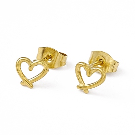 Vacuum Plating 304 Stainless Steel Hollow Out Heart Stud Earrings for Women