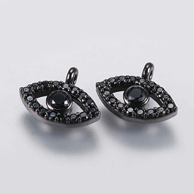 Brass Micro Pave Cubic Zirconia Charms, Horse Eye, Black