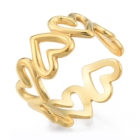 Ion Plating(IP) 304 Stainless Steel Hollow Heart Cuff Rings, Open Rings for Women Girls