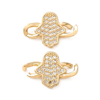 Breloques de connecteur en laiton micro pavé de zircone cubique, charmes de main hamsa, plaqué longue durée, crémaillère plaquage, sans plomb et sans cadmium