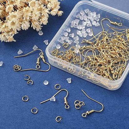 50Pcs 304 Stainless Steel Earring Hooks, French Hooks with Coil and Ball, with 50Pcs Open Jump Rings & 50Pcs Plastic Ear Nuts
