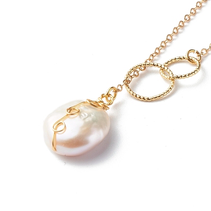 Natural Baroque Pearl Pendant Necklace, with Brass Cable Chains